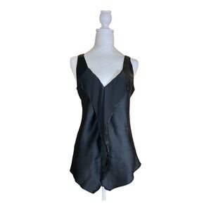 Ann Taylor Sleeveless Top‎ Ruffle Front V-Neck Blouse Elegant Black Size M